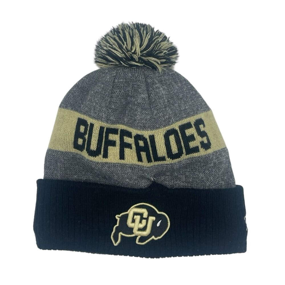 Colorado Buffaloes Hat Beanie Mens One Size Black NCAA Football New Era Pom Knit